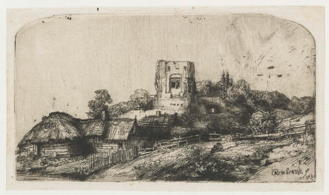 Landscape with a Square Tower, Rembrandt van Rijn, 1650 Canvas Print