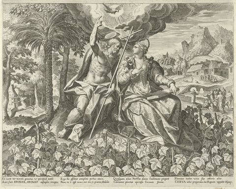 Christ and his bride in a vineyard, Johann Sadeler (I), 1590 Canvas Print