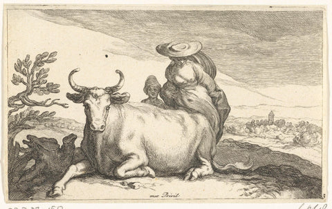 Cow with wife and child, Frederick Bloemaert, after 1635 - 1670 Canvas Print