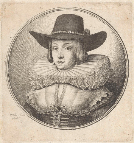 Woman with pleated collar and wide-brined hat, Wenceslaus Hollar, 1646 Canvas Print