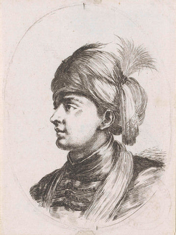 Young Turkish man with turban with plume, Stefano della Bella, 1649 - 1650 Canvas Print