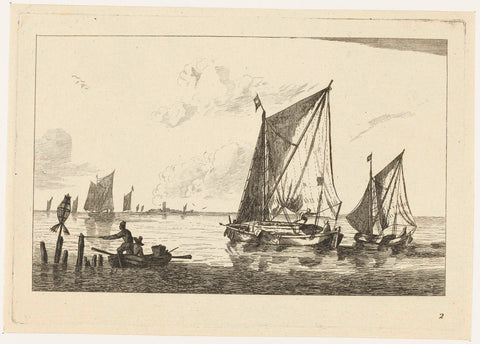 Two sailing ships and a rowing boat, anonymous, 1700 - 1799 Canvas Print