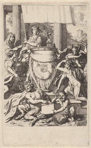 Coat of arms of the Geelvinck family surrounded by allegorical figures, Gerard de Lairesse, 1675 Canvas Print