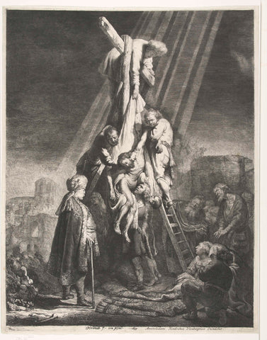 The descent from the cross: second plate, Rembrandt van Rijn, 1633 Canvas Print