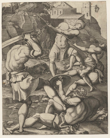 Battle between five roman soldiers, Monogrammist AC (16th century), 1520 - 1562 Canvas Print