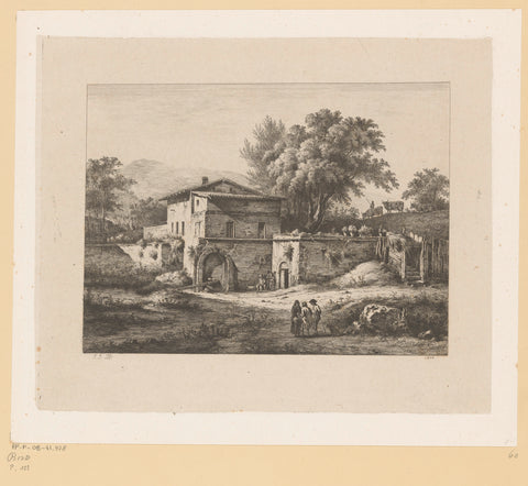 Landscape with figures at a walled building, Jean Jacques de Boissieu, 1804 Canvas Print