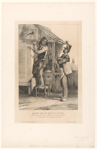 Sergeant and cobbler with birdcage, Nicolas Toussaint Charlet, 1840 Canvas Print