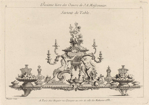 Design for a table piece with two satyrs, Gabriel Huquier, Juste Aurèle Meissonnier, 1738 - 1749 Canvas Print