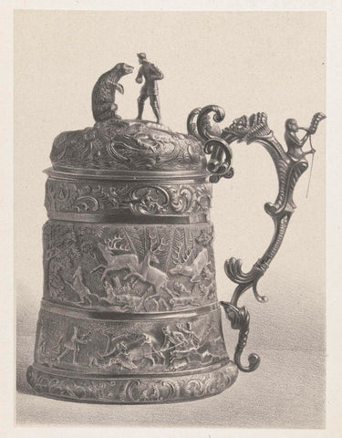 Drinking jug decorated with hunting scenes, ca. 1700, anonymous, 1800 - 1863 Canvas Print