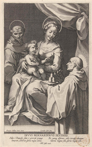 Maria met Kind en de H. Bernardus van Siena en H. Gerardus, Cornelis Galle (I), 1586 - 1612 Canvas Print