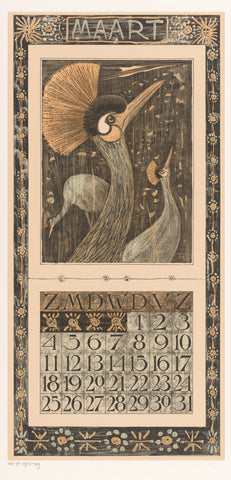 Calendar sheet march with crown taps, Theo van Hoytema, 1905 Canvas Print