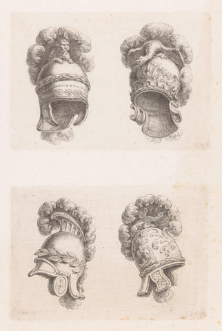 Four helmets with lion and dragons, Christian Bernhard Rode, 1759 Canvas Print