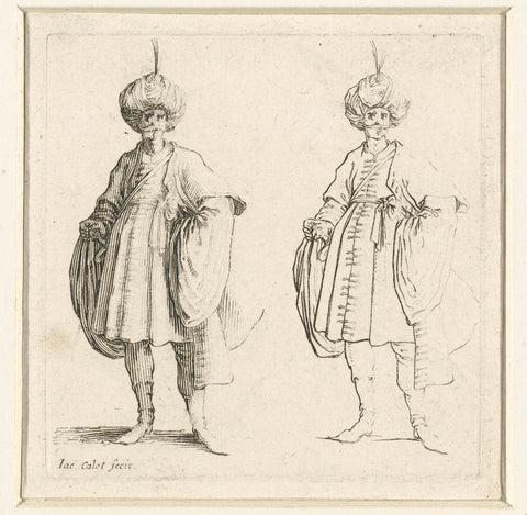 Twice the same man with turban, seen from the front, Jacques Callot, 1621 - 1670 Canvas Print