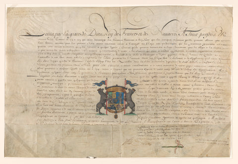 Diploma in which Louis XIV elevated Cornelis Lampsins to baron of Tobago and knight of the Order of St. Michel, Louis XIV (King of France), 1662 Canvas Print