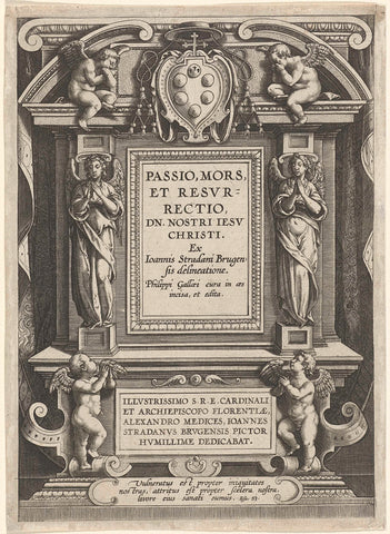 Title page of a series on the passion, death and resurrection of Christ, Jan Collaert (II) (attributed to), 1584 - 1587 Canvas Print