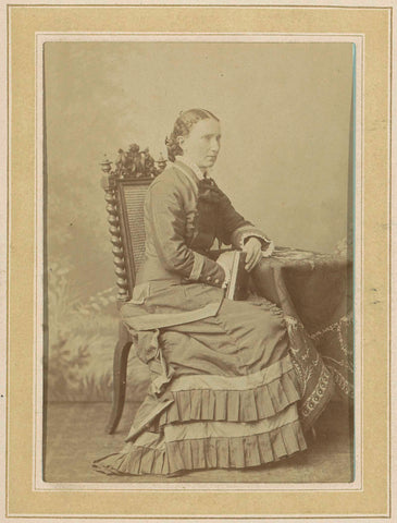 Portrait of a seated woman in a dress by a table, Johan Christiaan Reesinck, c. 1870 - c. 1900 Canvas Print