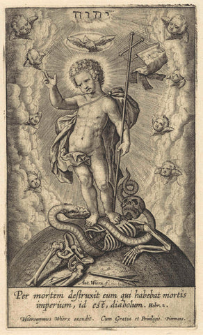 Christ's Child Overcomes Death and the Devil, Antonie Wierix (III) (attributed to), 1606 - before 1619 Canvas Print