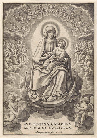 Maria met het Christuskind op de maansikkel, Hieronymus Wierix, 1563 - before 1613 Canvas Print