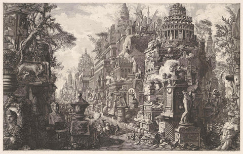 Frontispiece with a fantasy performance of the Via Appia Antica, Giovanni Battista Piranesi, c. 1756 - c. 1757 Canvas Print