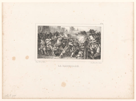 Infantrymen defend a barricade with muskets, Nicolas Toussaint Charlet, 1829 Canvas Print