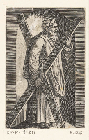 Apostle Andrew with cross standing in alcove, Marcantonio Raimondi, 1517 - 1577 Canvas Print