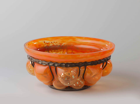 Bowl of orange glass is with bulges blown into a basket of wrought iron, Daum Frères, c. 1920 Canvas Print