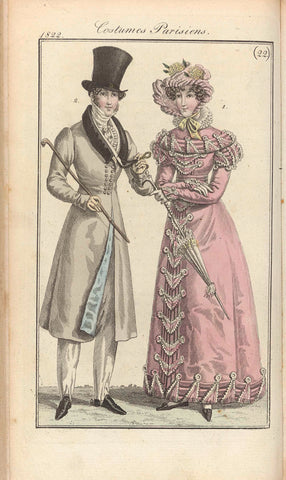 Journal des Dames et des Modes, editie Frankfurt 26 Mai 1822, Costumes Parisiens (22), anonymous, 1822 Canvas Print