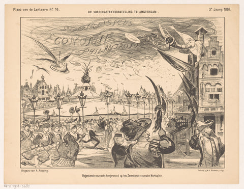 Cartoon about the exhibition of foodstuffs in Amsterdam in 1887, Jan Holswilder, 1887 Canvas Print