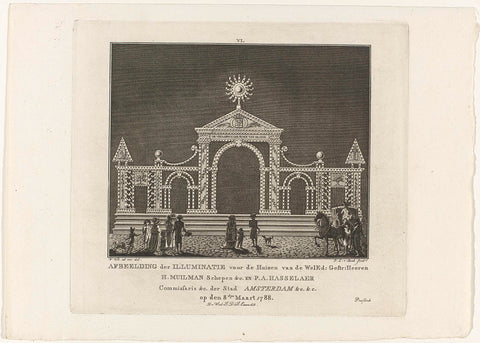 Illuminatie voor de huizen van H. Muilman en P.A. Hasselaer te Amsterdam, 1788, Jan Lucas van der Beek, 1788 Canvas Print