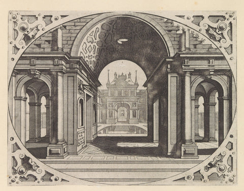 Gatehouse with tunnel vault and view on a city gate, Johannes or Lucas van Doetechum, after 1601 Canvas Print