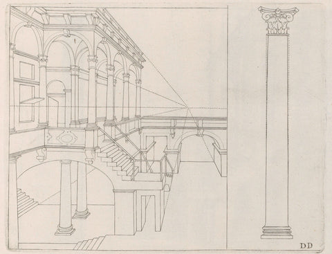 Building with columns and a column of the Composite order, Hendrick Hondius (I), 1620 Canvas Print