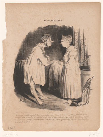 Couple discusses household finances in the bedroom, Honoré Daumier, 1839 Canvas Print