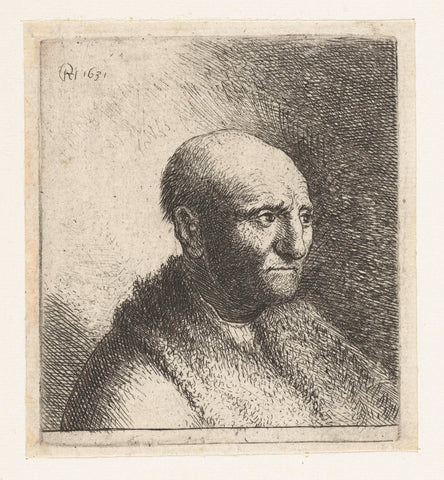 Bald man in a fur cloak: bust, Rembrandt van Rijn, c. 1631 Canvas Print