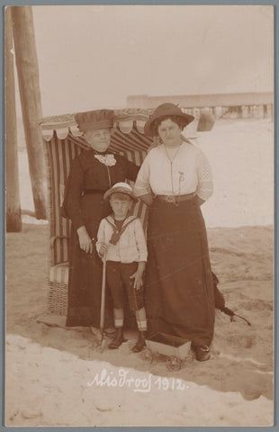 Portrait of an unknown grandmother, mother and grandson on the beach at Międzyzdroje, R. Schulz, 1912 Canvas Print