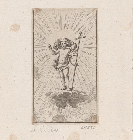 Christ child with cross on an illuminated cloud, Sébastien Leclerc (I), 1683 Canvas Print