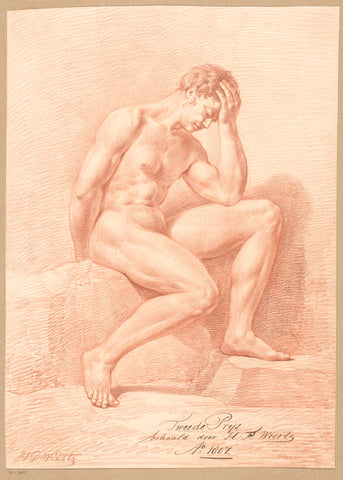 Seated male nude, seen from the side (2nd prize 1807), Henricus Franciscus Wiertz, 1807 Canvas Print