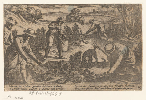 Hunters catch snakes, Antonio Tempesta, 1605 Canvas Print