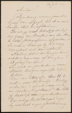 Letter to Jan Veth, M.C. Lebret, 1892 Canvas Print