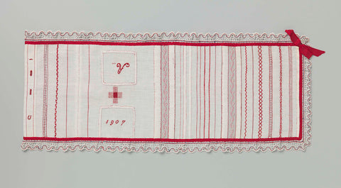 Sampler with a strip Valenciennes lace and Clunykant, A.M. Luns, 1907 Canvas Print