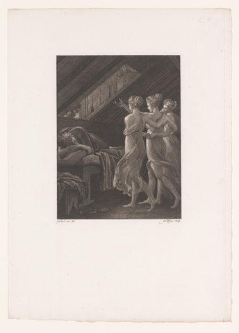 Daphnis dreams about three nymphs, Jean Godefroy, 1800 Canvas Print