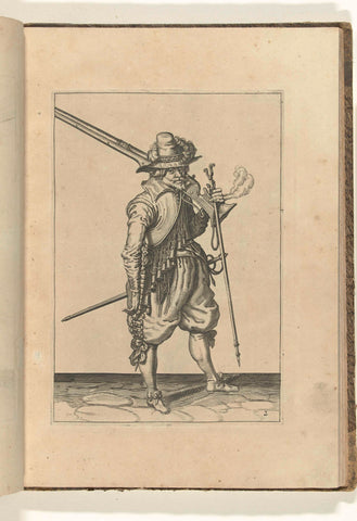 Soldier who carries his musket on his left shoulder and holds his furket in his left hand (no. 2), ca. 1600, Jacob de Gheyn (II) (workshop or), 1597 - 1608 Canvas Print