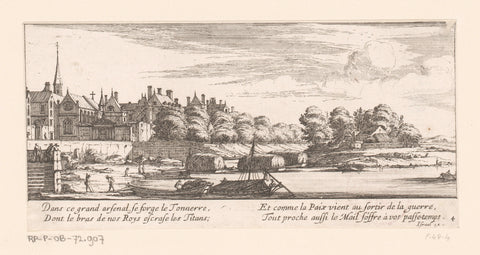 Gezicht op munitiedepot met daarvoor rivier met boten, Israël Silvestre, before 1655 Canvas Print