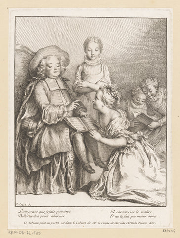 Group of children with a boy seated on a chair and a girl, kneeling before him, Anne Claude Philippe Caylus, 1702 - 1753 Canvas Print