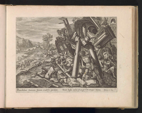 Simson destroys the columns of the temple, Antonie Wierix (II), 1585 Canvas Print