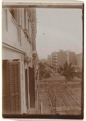 View from a balcony on a street in an unknown city, 1905-1922, anonymous, 1905 - 1922 Canvas Print