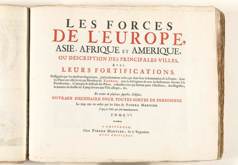 Title page for the sixth part of the print work: Les Forces de l'Europe, Asie, Afrique et Amerique, ca. 1702, Pieter Mortier (I), 1702 - 1703 Canvas Print