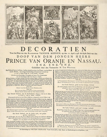 Decoratiën voor het huis van de raadsheer Van der Mieden bij de doop van prins Willem V, 1748, Isaac Lodewijk la Fargue van Nieuwland, 1748 Canvas Print