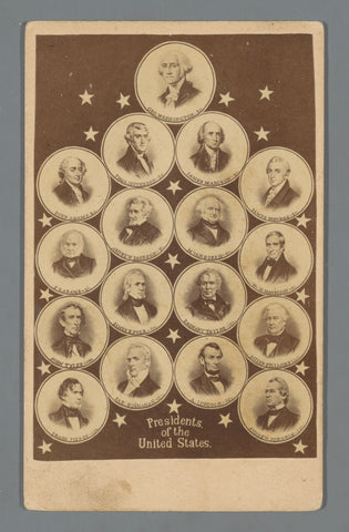 Composition of portraits of 17 American presidents, from George Washington to Andrew Johnson (1789-1869), anonymous, c. 1865 - c. 1869 Canvas Print