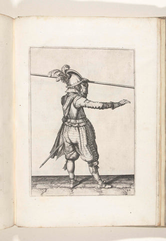 Soldier carrying his skewer with his left hand above his left shoulder, his right hand extended forward (no. 28), ca. 1600, Jacob de Gheyn (II) (workshop or), 1597 - 1607 Canvas Print