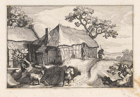 Hiker at a farm, Claes Jansz. Visscher (II), 1620 Canvas Print